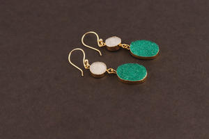 Stunning <b>collection</b> natural sugar druzy dangle earring brass gold plated double stone statement jewelry wedding gift for her - Product Image 5