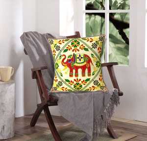 Funda de cojín Suzani bordada con estampado de elefante hermoso hecho a mano indio para uso doméstico para sala de estar - Product Image 2