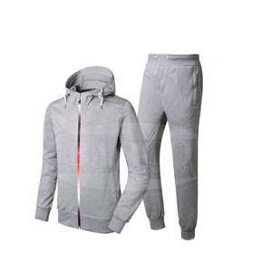 Survêtement d'hiver pour hommes de haute qualité en polaire de coton fermeture à glissière complète avec cuir imprimé grande taille XL - Product Image 1