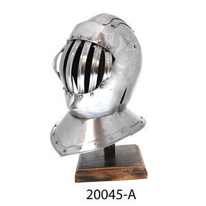 Pommeau décoratif pour la maison, manche en bois dur, fer avec incrustation en laiton, casque médiéval - Product Image 2