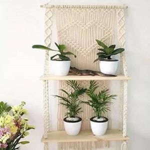 Estante colgante flotante de madera de macramé de la mejor calidad, decoración India hecha a mano para el hogar, nuevas perchas para plantas Ins, tela para decoración del hogar - Product Image 1