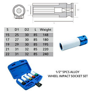 5pcs Colorful 1/2" Drive Alloy Wheel Deep Impact <b>Gun</b> Nut Socket Set 15-22mm Nylon Sleeve Taiwan Made - Product Image 6