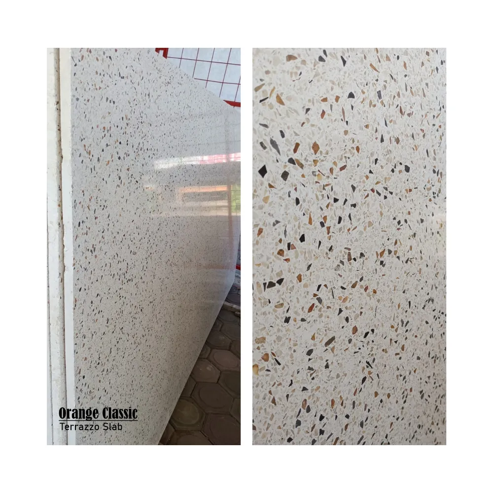 इंडोनेशिया Terrazzo पटिया सफेद Terrazzo स्लैब के लिए शीर्ष तालिका आकार 135x250x2 खत्म पॉलिश और ब्रश