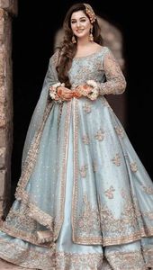 NEW BEAUTIFUL <b>BRIDAL</b> SKY BLUE <b>JACKET</b> WITH LEHENGA DRESS WITH HEAVY DUPATTA DRESS Embellished DABKA, ZARI Work for Wedding @ 2022 - Product Image 2