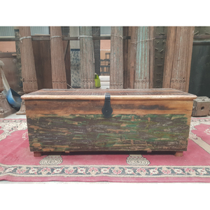 VINTAGE SOLID WOOD BLANKET STORAGE BOX with CARVING PATINA FINISH Luxury Home Decor Bedroom <b>Kitchen</b> Dining Furniture - Product Image 2