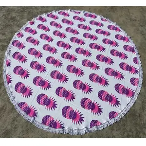 Beach Throw Blanket Yoga Mat Towel Bohemian Round Tapestry Shawl Travel Rug Pretty and Cute Pink Pineapple Beach Throw Tapestry