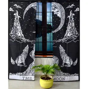 Tenture murale en coton la lune loup traitement de fenêtre bohème porte rideau de fenêtre petit ethnique
