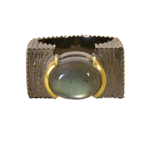 Última colección Anillo de Plata de Ley 925 Chapado en oro con piedras preciosas de labradorita natural Joyas de rodio negro para bodas - Product Image 1