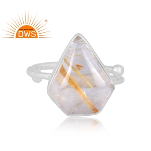 Anillo apilable de piedras preciosas de rutilo dorado Natural de plata de ley fina para mujer, joyería para mujer, regalo para ella - Product Image 2