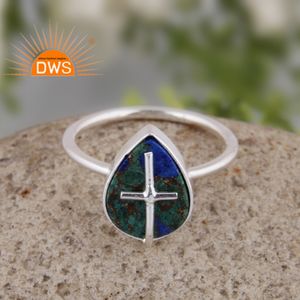 แหวนเงินแท้สเตอร์ลิงปี 2026 ประดับด้วยพลอยโมฮาวีคอปเปอร์อาซูไรต์มาลาไคต์ธรรมชาติ สำหรับผู้หญิง จากผู้ผลิตเครื่องประดับ - Product Image 4