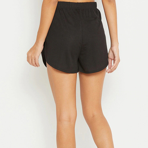 Black Spandex/Polyester Women's Casual Knee Length <b>Mid</b> Waist Elastic Closure Solid Color Knitted Breathable Eco-Friendly Shorts - Product Image 4