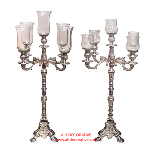 Candelabro plateado de aluminio con votivos de vidrio para decoración de sala de estar, centro de mesa de boda, candelabros hechos a mano - Product Image 2
