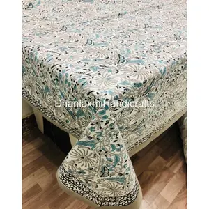 Tabela de linho para mesa, tecido de algodão para mesa com estampa bloco de mão, casamento, design floral, decoração de casa