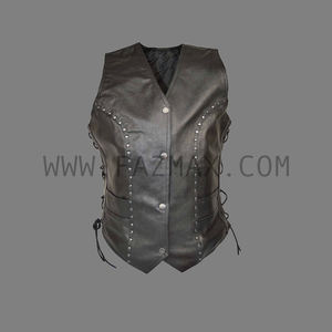 PREMIUM COWHIDE STUDDED BLACK LEATHER VEST - Product Image 5
