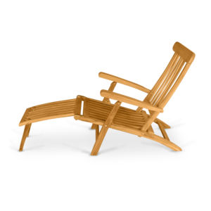 Chaise longue réglable en teck massif avec siège rembourré et repose-pieds assorti pour patio, jardin, complexe hôtelier - Product Image 6