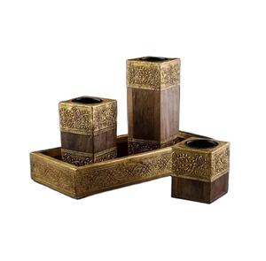 Bakhoor Mubkhar ชุด3ถาด,ทำจากโลหะและไม้รูปทรงสี่เหลี่ยมผืนผ้าใช้เป็นของตกแต่งในบ้านโรงแรมร้านอาหารสินค้าตกแต่งงานเทศกาล - Product Image 1