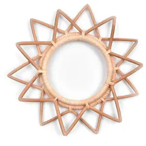 Espejo de pared de cristal Vintage de estilo japonés, mimbre de ratán artesanal natural para la decoración diaria del hogar, diseño japonés para sala de estar - Product Image 1