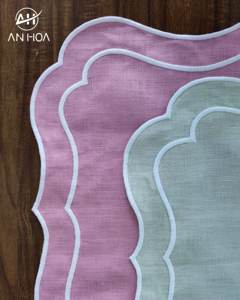 Mantel Individual Bordado Cutwork 100% Lino, Puntadas de Marco Bordado de Color Rosa Mantel Individual de Tela de Lino 100%, 14 "x 18" - Product Image 4