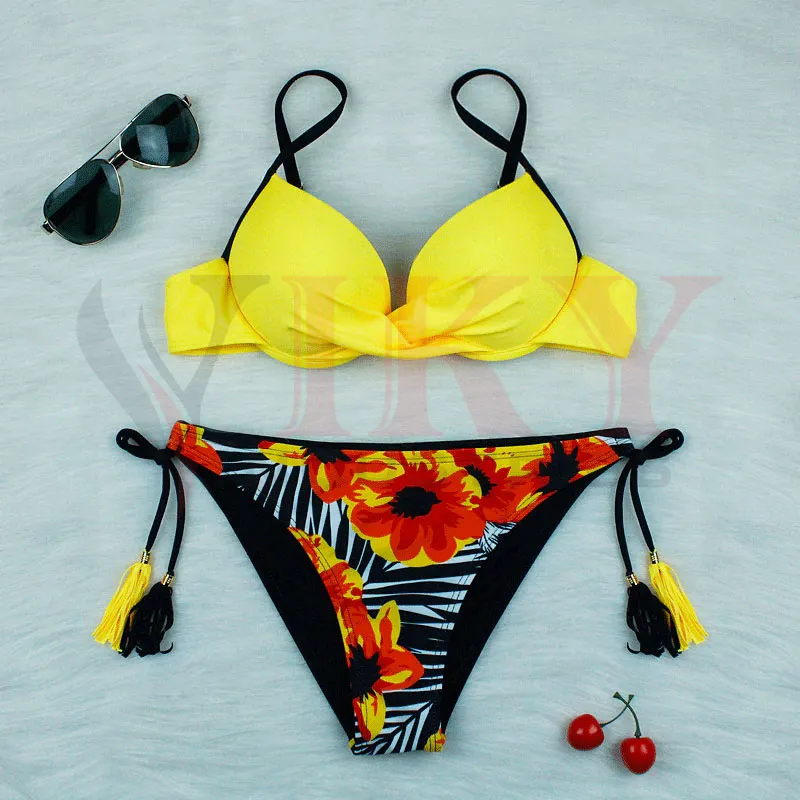 Bikini de talla grande para mujer, con traje de baño Sexy Push-Up, conjunto de Bikini con estampado Floral, ropa de baño, ropa de playa 2021