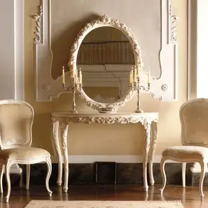 طاولة وحدة التحكم الأثاث صنع خشب الساج الصلبة مع مرآة إطار الأوروبية نمط كريم اللون لغرفة النوم الأثاث