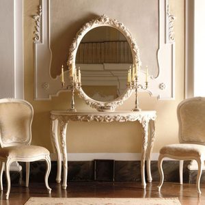 Table console en bois de teck massif de couleur crème de style européen avec cadre de miroir à usage général pour les meubles de salon de la chambre à coucher à la maison - Product Image 1