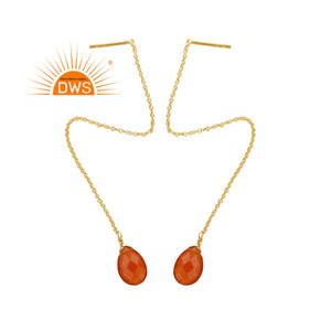 Pendientes de cadena con enhebrador de piedras preciosas de ónix rojo, aretes de plata 925, plata, oro indio, plateado, al por mayor, superventas - Product Image 1