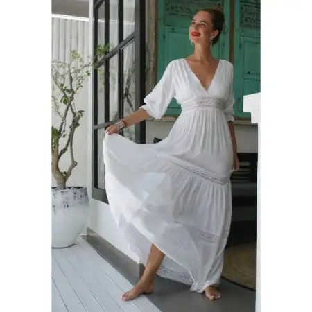 OEM new boho maxi dress Lace beach party casual cheap elegant beach dresses Long White maxi dress