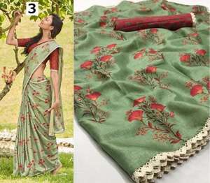 Mousseline de soie Sana soie Multi coloré fleur imprimé Saree avec chemisier non cousu pièce prix le plus bas par Ethnic Garment Apparelgarment - Product Image 5