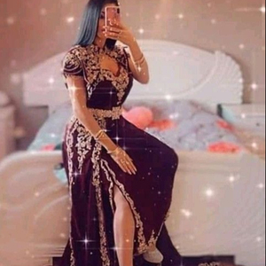 STUNNING STYLISH KARAKOU CAFTAN DRESS EMBROIDERY of DABKA, CRYSTAL GLASS BEADS,GLASS STONE WORK for PARTY-WEAR @ 2022 - Product Image 1