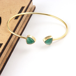 Factory Direct Sales Trillion Shaped Faceted Green Onyx <b>Bracelet</b> Gold Filled Jewelry Special Design Adjustable <b>Bangle</b> <b>Bracelet</b> - Product Image 4