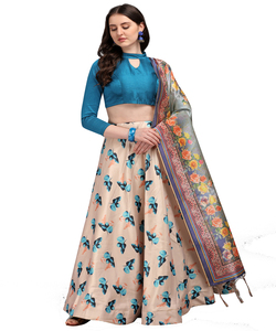 Travail d'impression de feuille de coton de concepteur lehenga choli avec le travail d'impression numérique dupatta vêtements de mariage prix de gros vêtement ethnique - Product Image 3