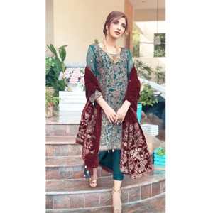 Kameez shalwar ชุดเดรสปาร์ตี้3ชิ้นสีฟ้าชุดลูกไม้ธรรมชาติสำหรับผู้หญิงปากีสถานขายดี - Product Image 2