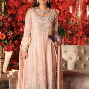 Robe pantalon longue en lin style kameez, décoration élégante brodée avec des perles de verre de cristal, dbka, travail pour vêtements de fête/mariage, @ 2022 - Product Image 1