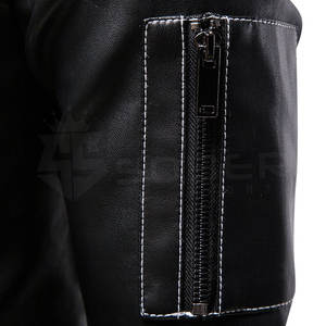 Veste en cuir mince d'hiver pour hommes, couleur unie noire avec tissu en toile pour les saisons froides - Product Image 6