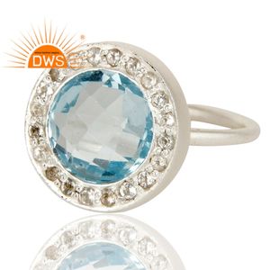 แหวนพลอยโทแพซสีน้ำเงินขาวสวยงาม ชุดแหวนเงินแท้ดีไซน์เนอร์สำหรับผู้หญิง ผู้จำหน่ายเครื่องประดับ - Product Image 3
