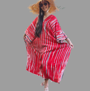 Atractivo Caftán de Mujer 2026, Hecho a Mano, 100% Rayón, Teñido Anudado, Manga Larga, para Verano, Playa - Product Image 1