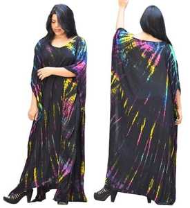 Venta caliente negro Tie Dye Kaftan Gypsy Chic tela de rayón cuello en V medias mangas ajuste suelto cómodo XL patrones transpirables - Product Image 1