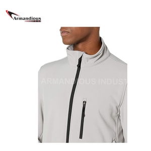 Manteau de sports d'hiver à coquille souple pour hommes avec col à capuche, fermeture à glissière en tissu clair de couleur unie pour le printemps et l'automne - Product Image 6