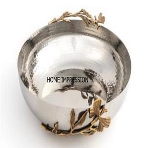 Bol moderne en acier inoxydable et feuille de laiton de qualité supérieure Vaisselle moderne Dessert Fruits secs Bol de service au prix le plus bas - Product Image 4