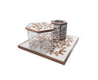 Coffret Mubkhar Artisanal Classique en Bois d'Acacia et Résine, Brûleur d'Encens Bakhoor Arabe Parfumé Anis Étoilé et Musc
