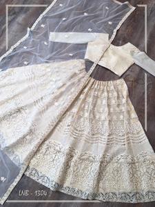 High Quality Indian Style White Net Bridal Lehenga Choli with Lucknowi Thread Embroidery Work Blouse Manufacturer Price - Product Image 4