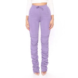 PIHA SPORTS Pantalon de survêtement empilé pour femme, design personnalisé avec logo, collection été 2026, en molleton, avec cordon de serrage, taille mi-haute, respirant, écologique, coupe ample - Product Image 2