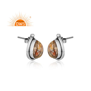 Pendientes de plata de primera ley con forma de pera para niña, aretes pequeños, plata esterlina 925, cobre Natural, Turquesa - Product Image 2