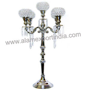 Nouveauté Luxe Vente Chaude Grand Bougeoir en Aluminium et Cristal à 5 Bras Centre de Table pour Mariage Candélabre pour Mariage - Product Image 6