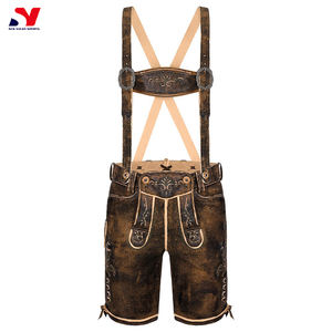 Lederhosen กางเกงขาสั้นบาวาเรียแบบดั้งเดิมหนังกลับโบราณเทคนิคการปักวินเทจสไตล์ถนนสูงติดกระดุม - Product Image 5