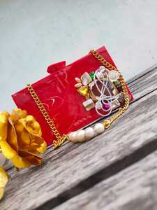 Sac à main pour femmes Pochette avec perle de nacre Embellissement en résine Métal Pierre Broderie Chaîne Décorations florales Meilleur cadeau pour les femmes - Product Image 2