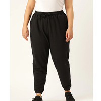 Pantalon Harem Jogger Noir pour Femme, Taille Mi-Haute, Cordon de Serrage, Coupe Ajustée, Longueur Cheville, Décontracté, en Coton Tricoté Polaire, Couleur Unie, Vêtement d'Hiver