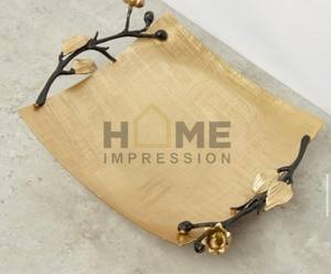 Creative Quality Hammered Metal Shiny Decorative <b>Fancy</b> Tray With Stands <b>Chocolates</b> and Dates Serving Cheap Metal <b>Fancy</b> Tray - Product Image 2