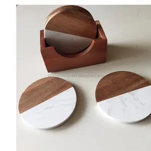 2021 फैशन संगमरमर डेस्क आयोजक लकड़ी धारक 4 Pcs/सेट के साथ सेट कप कोस्टर/चाय मैट