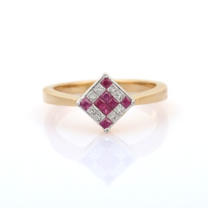Bague de luxe en or jaune massif 18 carats rubis carré naturel avec pierre précieuse en diamant pour le mariage des femmes - Product Image 2